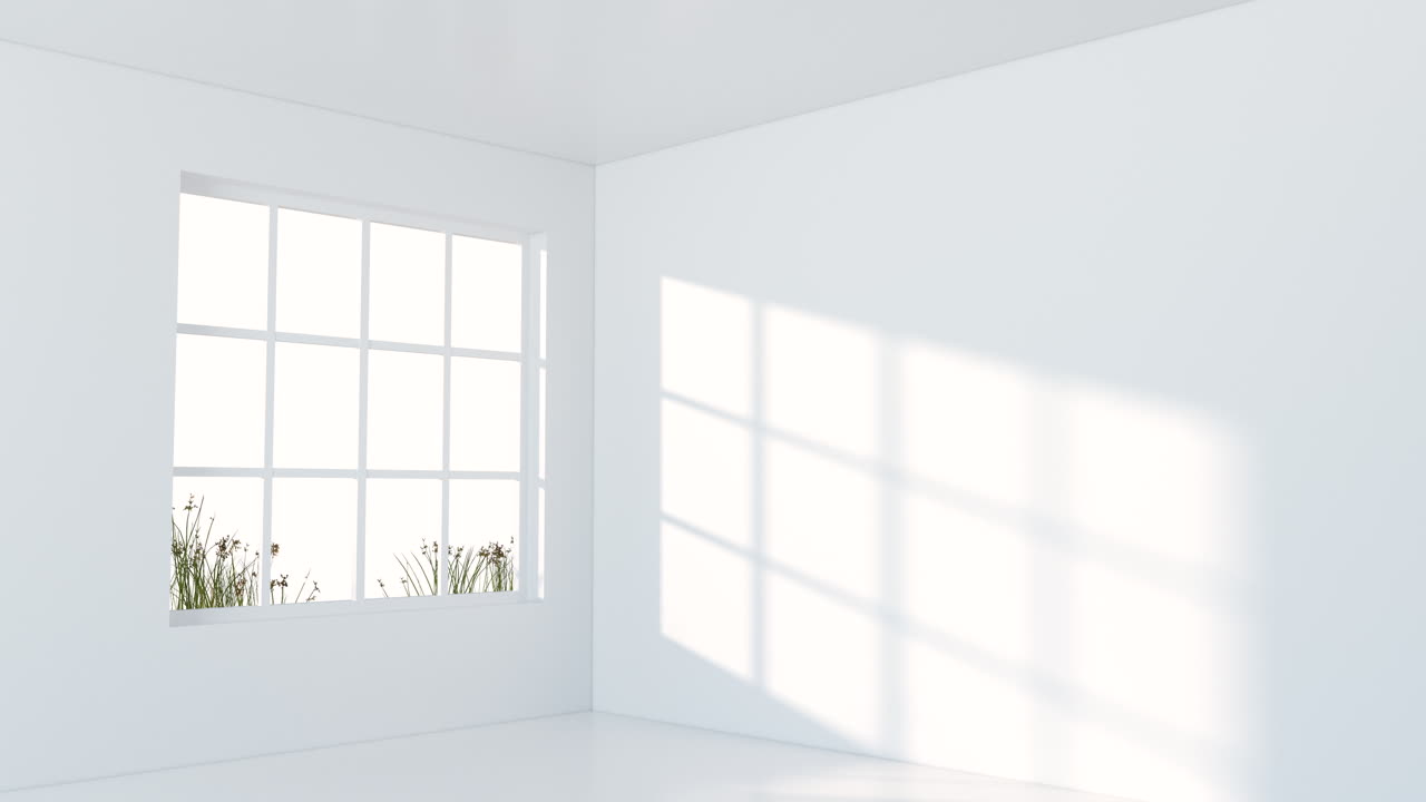 White empty room with sunlight come from the window, 3d rendering.