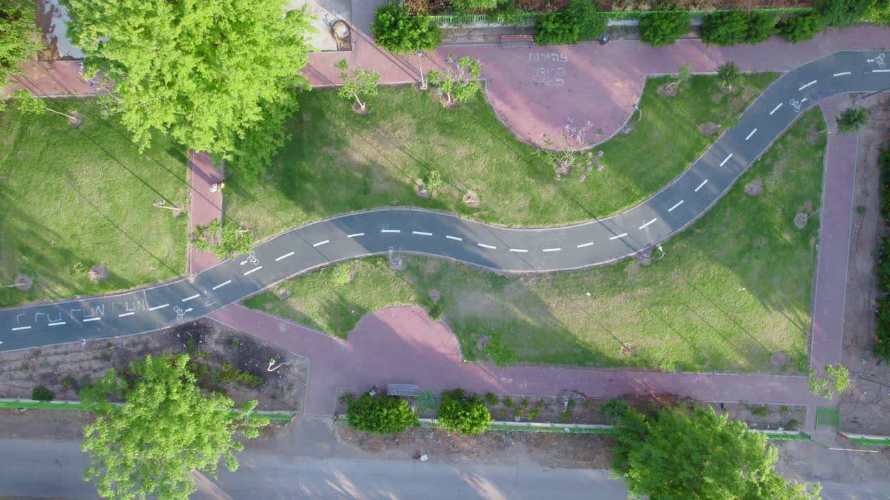 Aerial Above Shot of Bikes Path at Netivot City, Israel