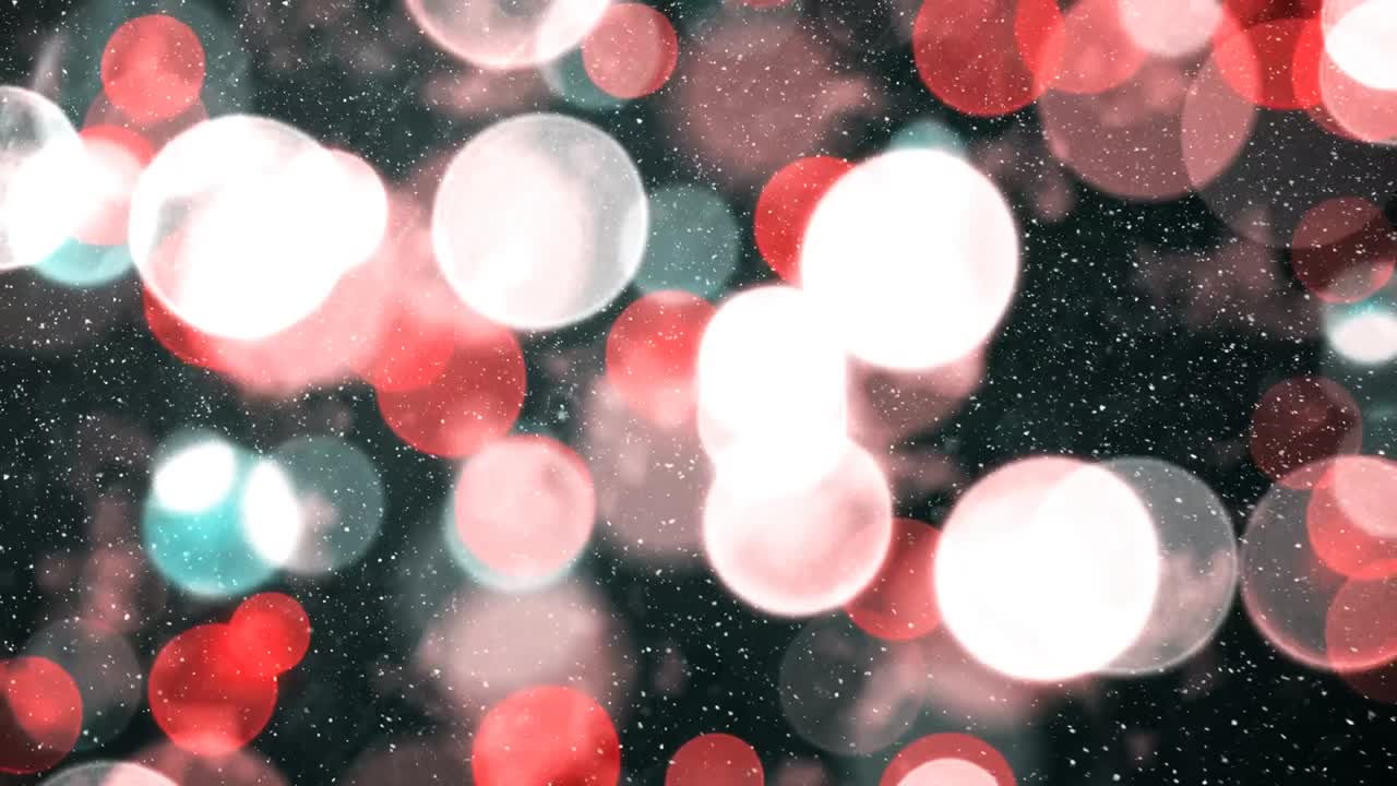 nieve cayendo con círculos de navidad de luz bokeh
