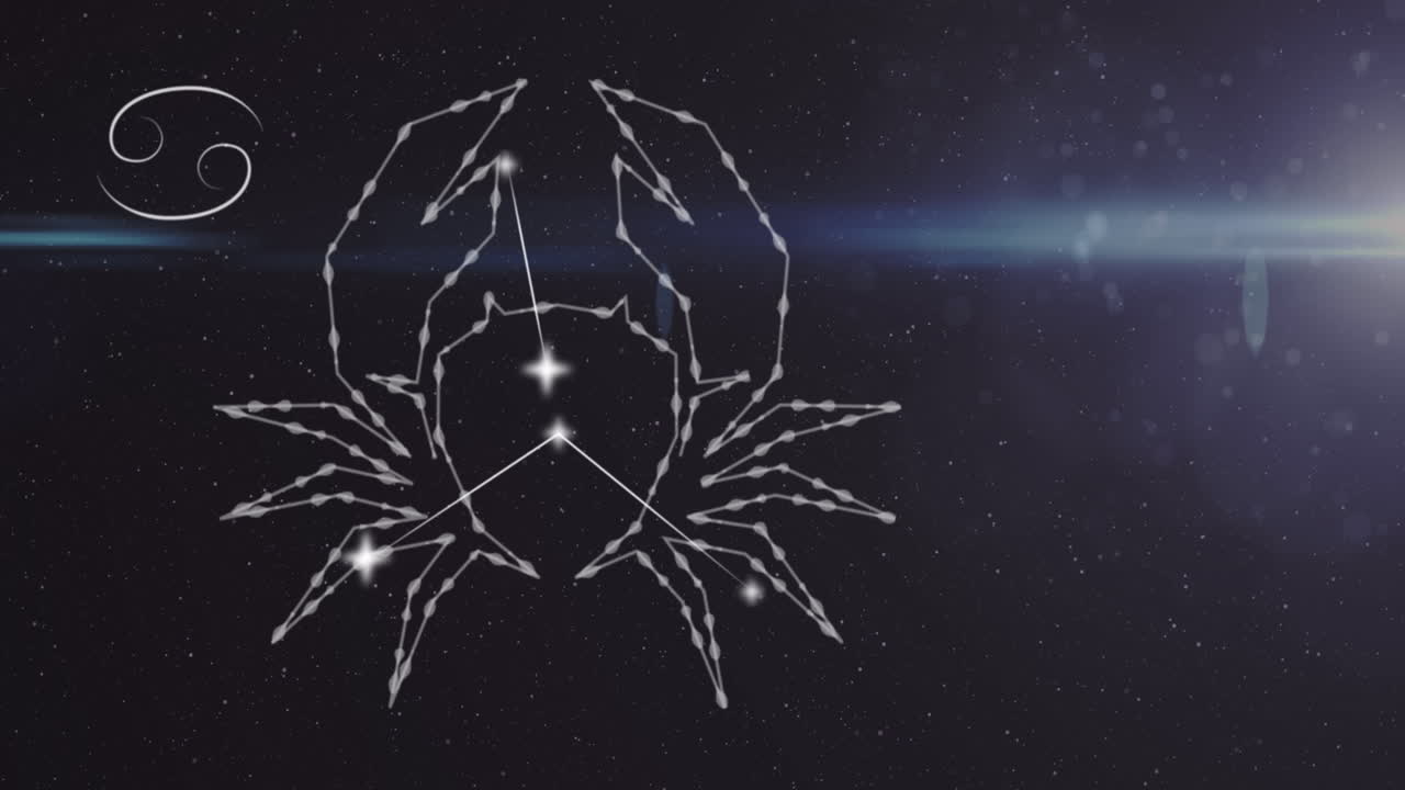 Animation des Sternzeichens Krebs auf Rauchwolken im Hintergrund