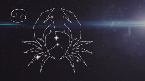 animation des krebs-sternzeichens auf rauchwolken im hintergrund