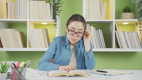 asian schoolgirl has eye sensitivity problems.