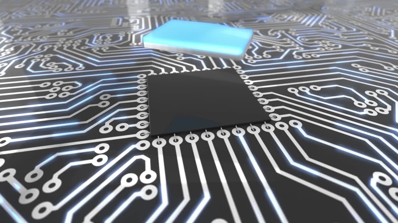 어두운 파란색 회전 컴퓨터 회로판 개념 폴더 루프 4k