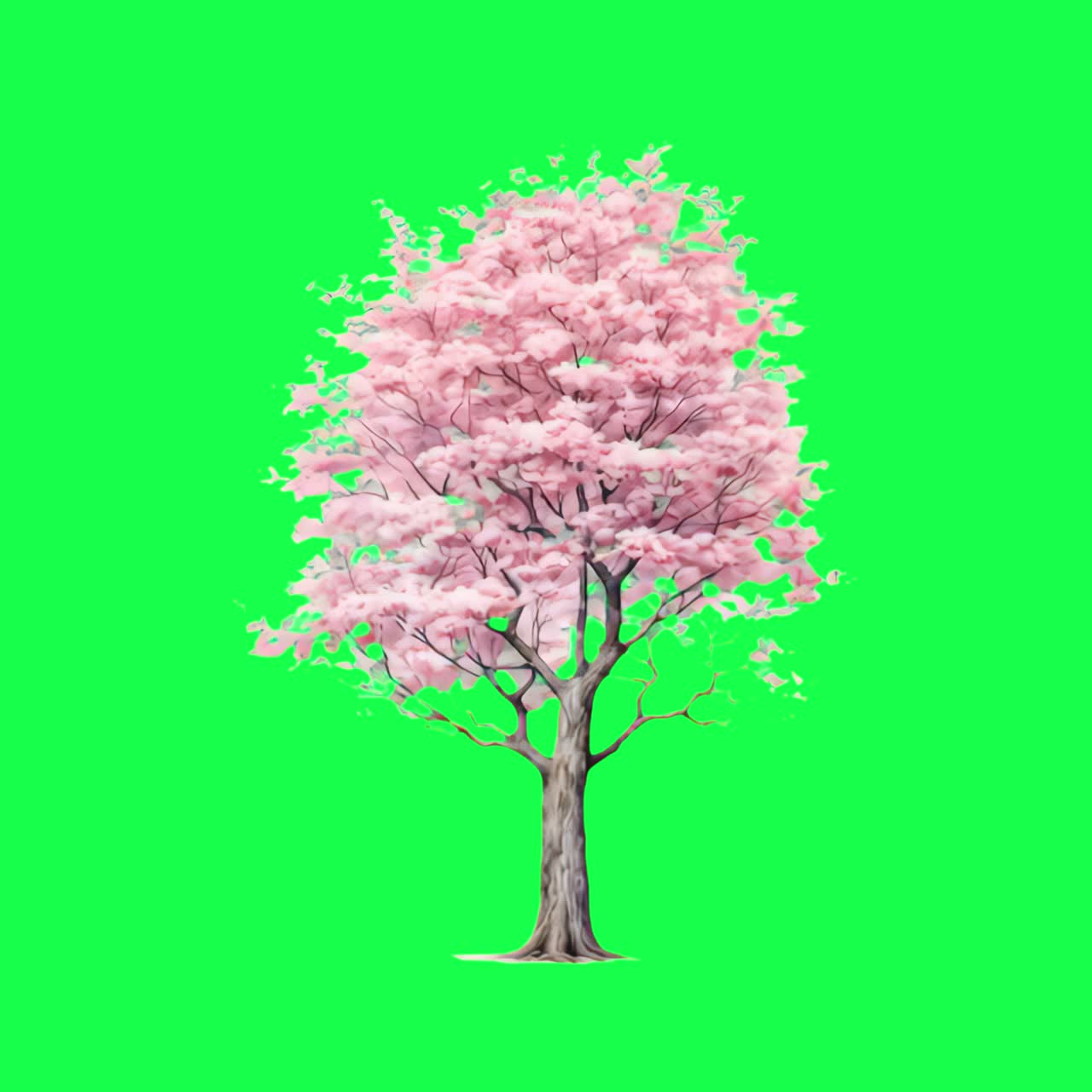 Vibrant pink tree illustration animation, transparent 4K video, green screen
