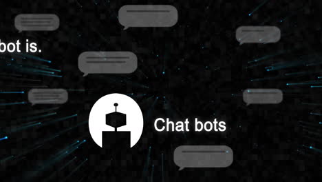 animación de un chat y procesamiento de datos sobre un fondo negro