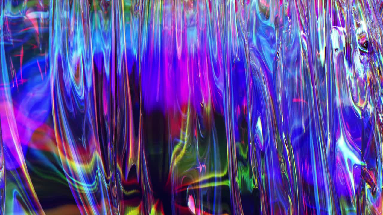 투명한 무지개 천은 바람에 흔들립니다. 파란색, 분홍색, 텍스처, 클로즈업, 3d 애니메이션