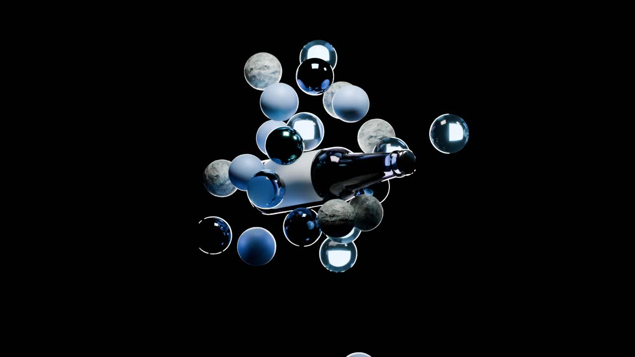 Abstract 3D Composition of a Bottle and Spheres