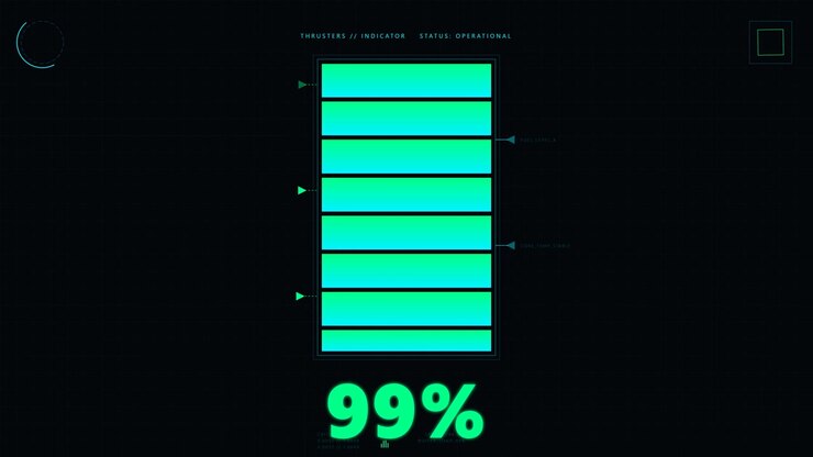Interfaccia HUD futuristica con indicatore del livello di carburante del propulsore