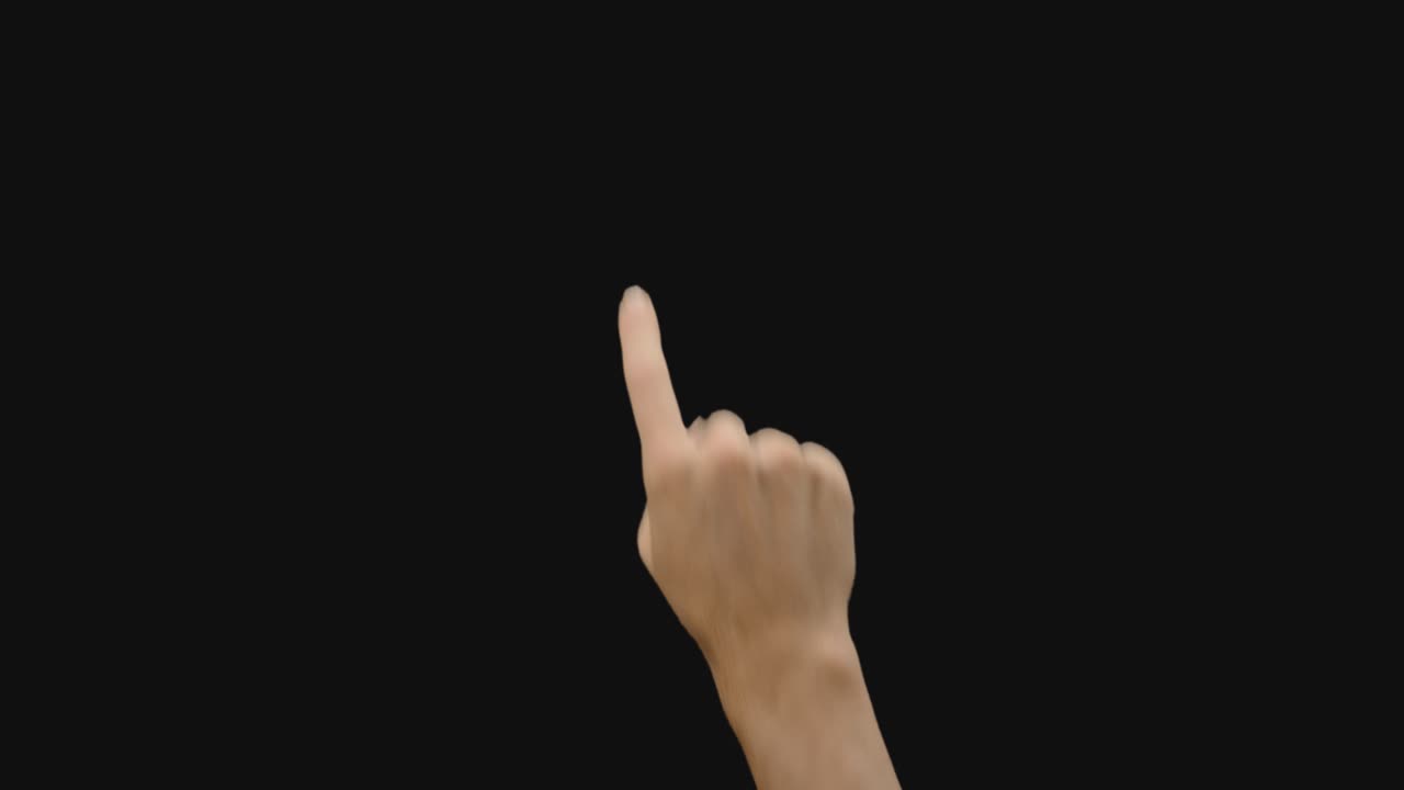 8개의 다른 사전 키를 갖춘 크로마 키, 투명한 한 손가락 체크마크, 질문표, 외침표, 제스처, 녹색 화면에서 빠르고 느리게.