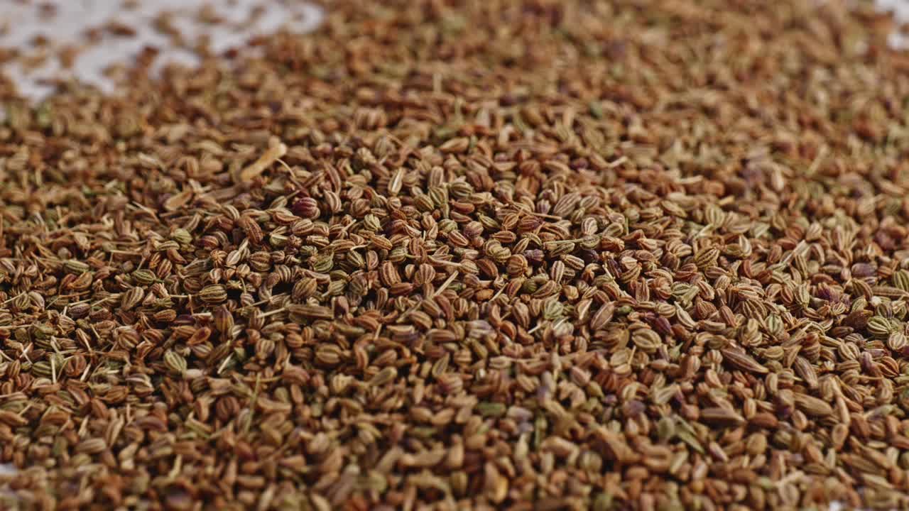 Carom seeds or Ajwain closeup, parallax shot, 4k.