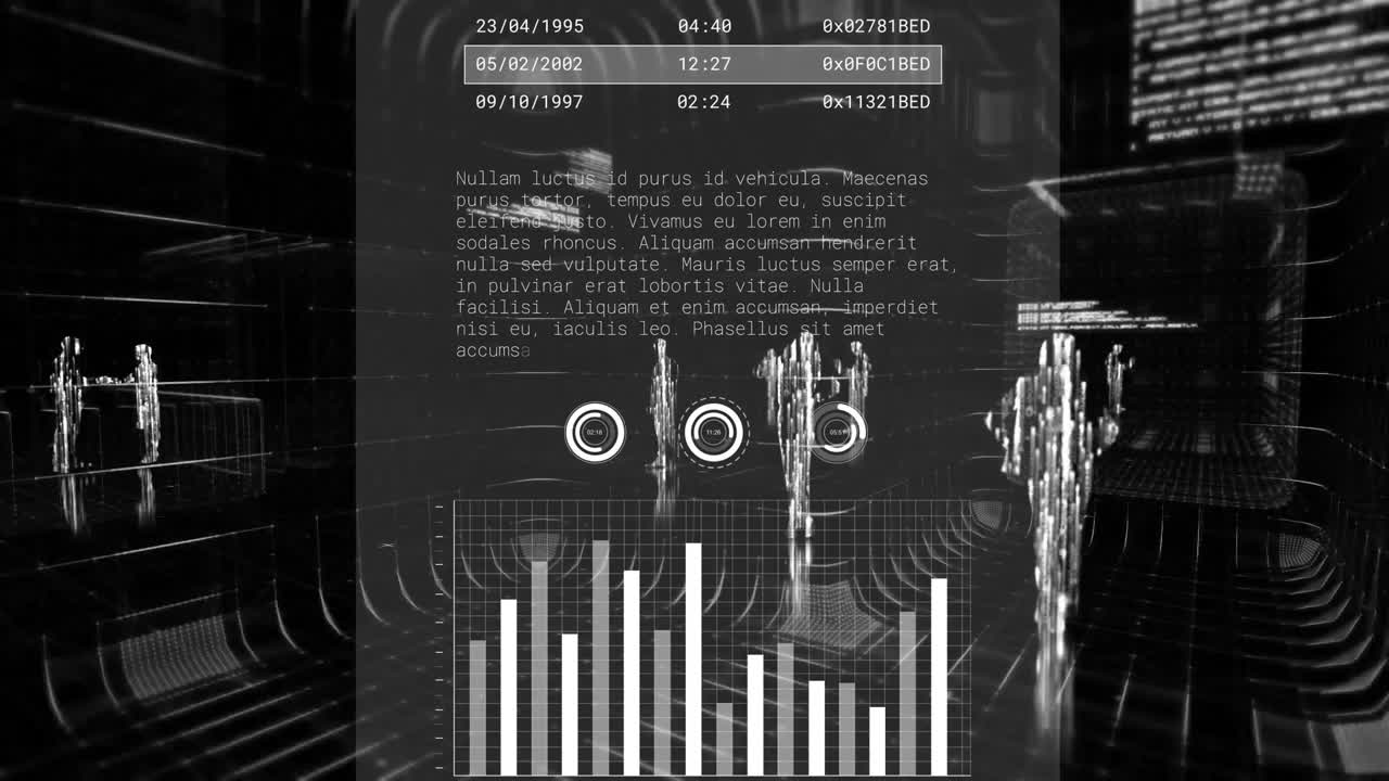 검은색 배경 위의 데이터 처리 애니메이션