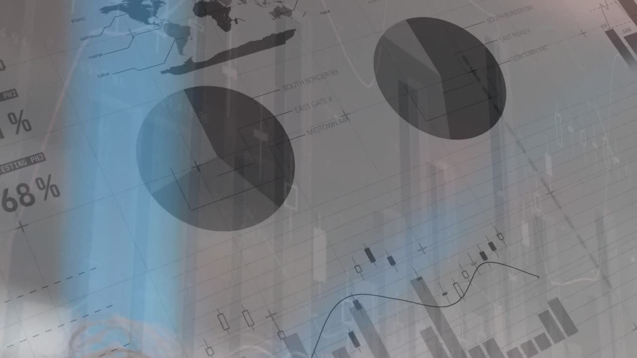 animación del procesamiento de datos financieros sobre un fondo gris