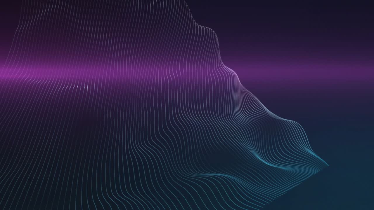 Magenta band emerging, mesh surface rippling and teal streak crossing, showing settling landscape
