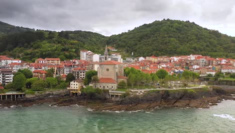 aerial drone view of the urdaibai biosphere reserve in mudaka in the basque country