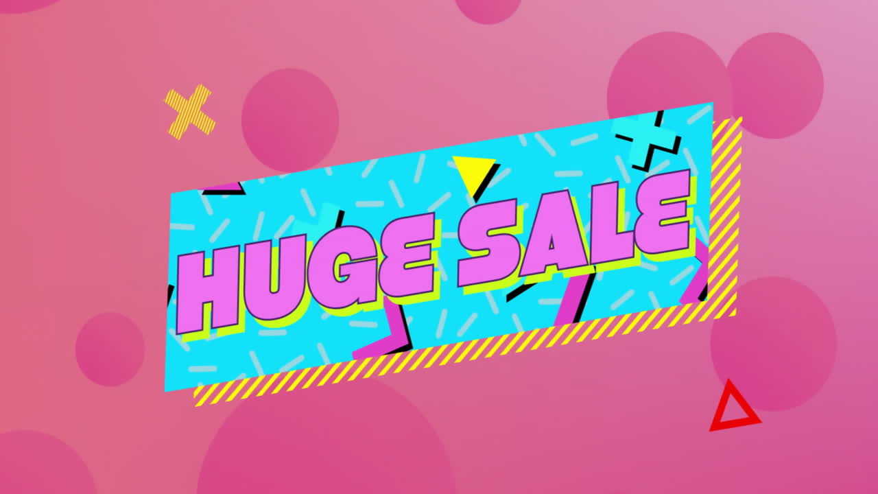 레트로 활기찬 패턴 배경 위에 거대한 판매 텍스트의 애니메이션