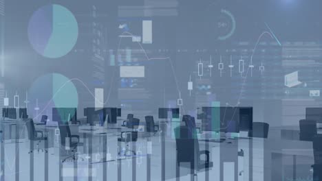 animation of statistical data processing against empty office