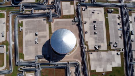 aerial view of a large oil refinery or tank farm