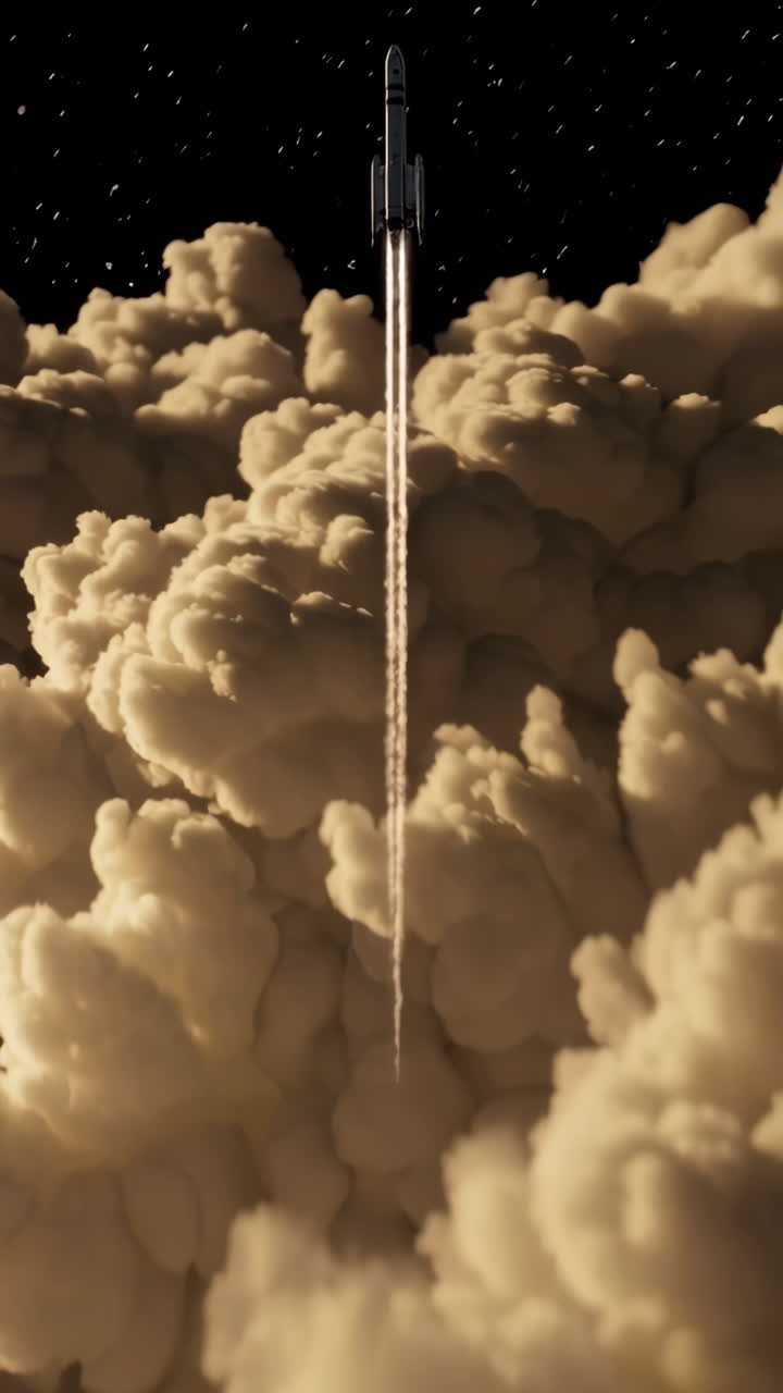 Rocket Launch Through Clouds at Night