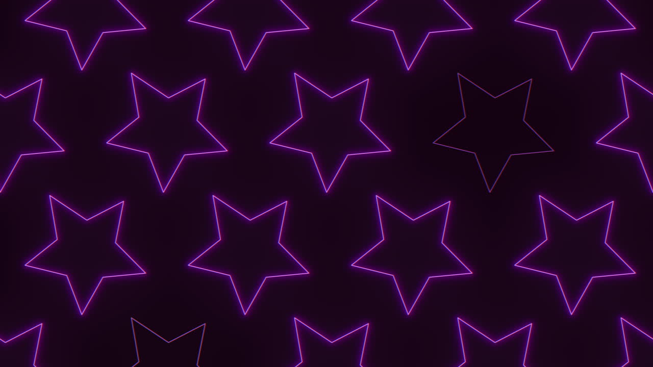 patrón de estrellas púrpura de neón sin costura en filas en gradiente negro