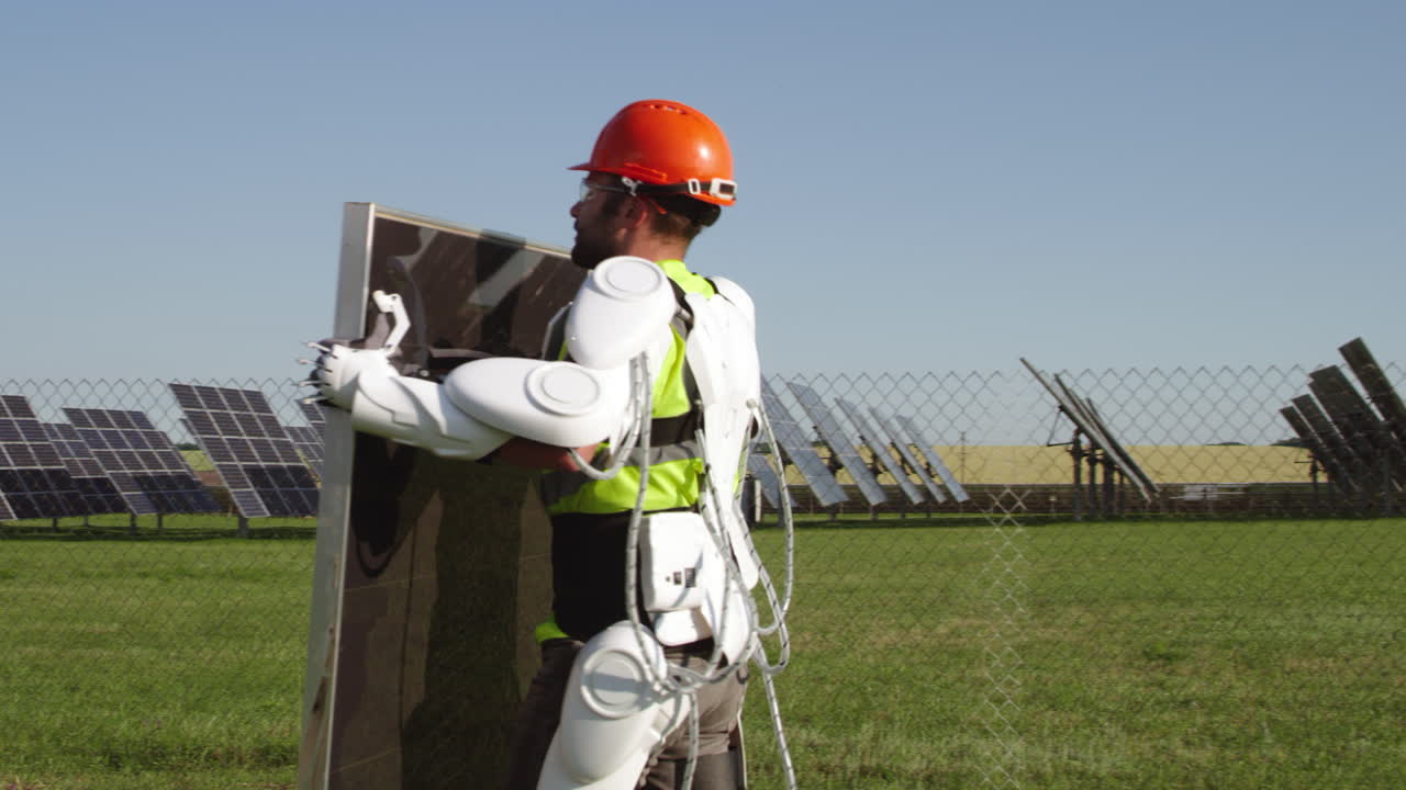 Exoskeleton Worker Installing Solar Panels