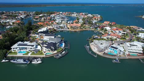 sovereign islands at daytime in gold coast, queensland, australia - aerial pullback