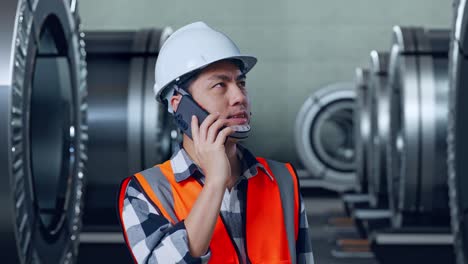 ingeniero por teléfono en un entorno industrial