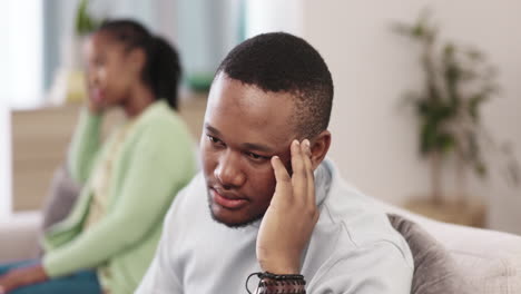 stress, divorce and black couple on couch