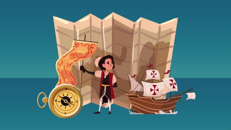 christopher columbus with flag animation