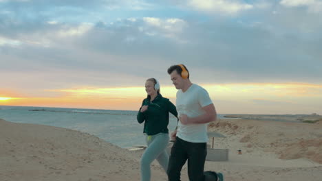 evening run together on the sea shore