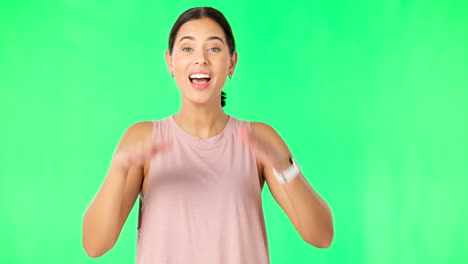choque, sorpresa y rostro de mujer en pantalla verde