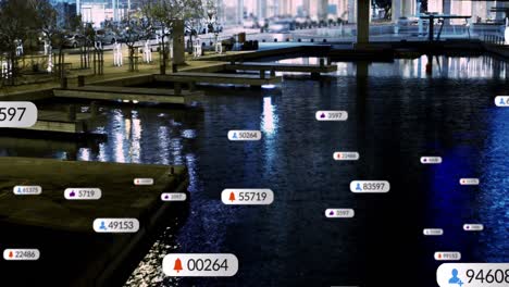 animation of social media data processing over cityscape