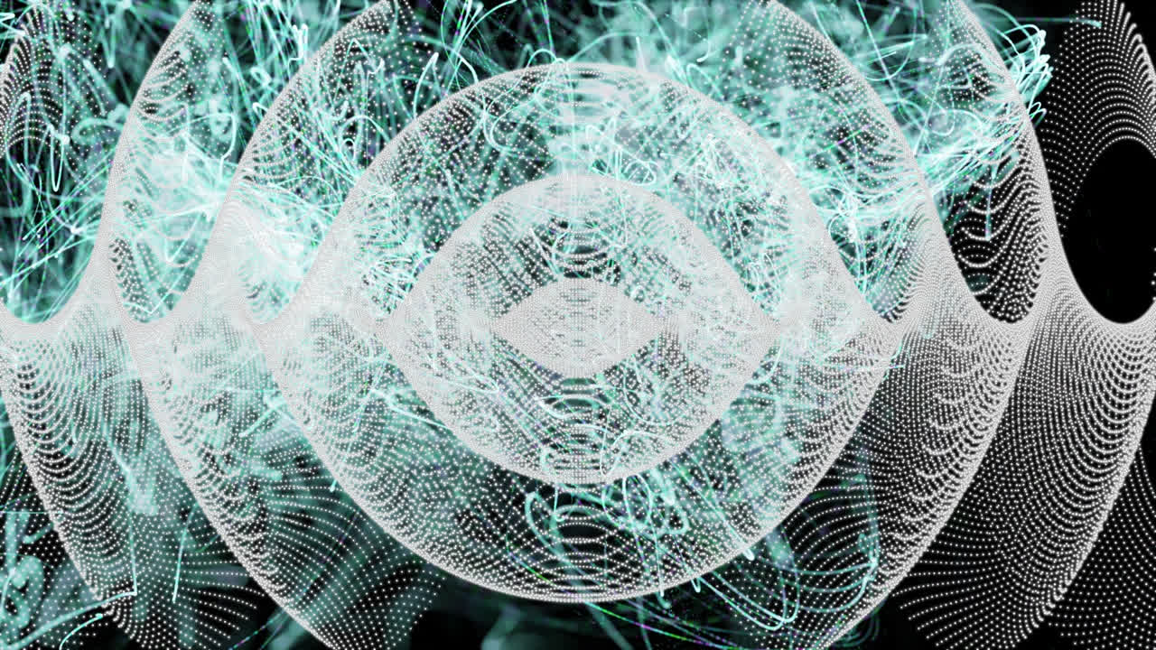 animación de formas geométricas y ondas que se mueven sobre un fondo negro