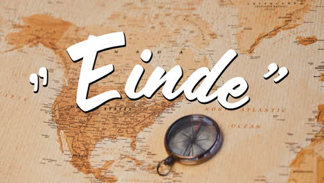 einde text and a map with compass