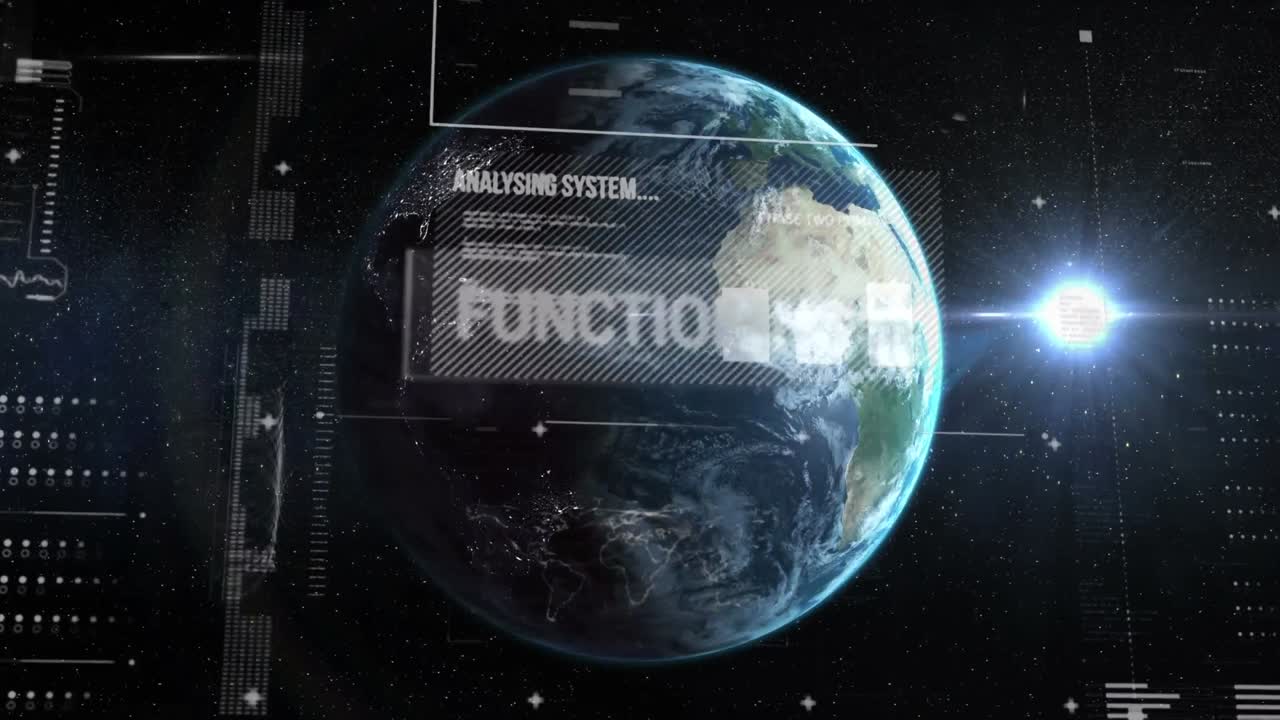 검은 바탕에 전 세계에 대한 데이터 처리의 애니메이션