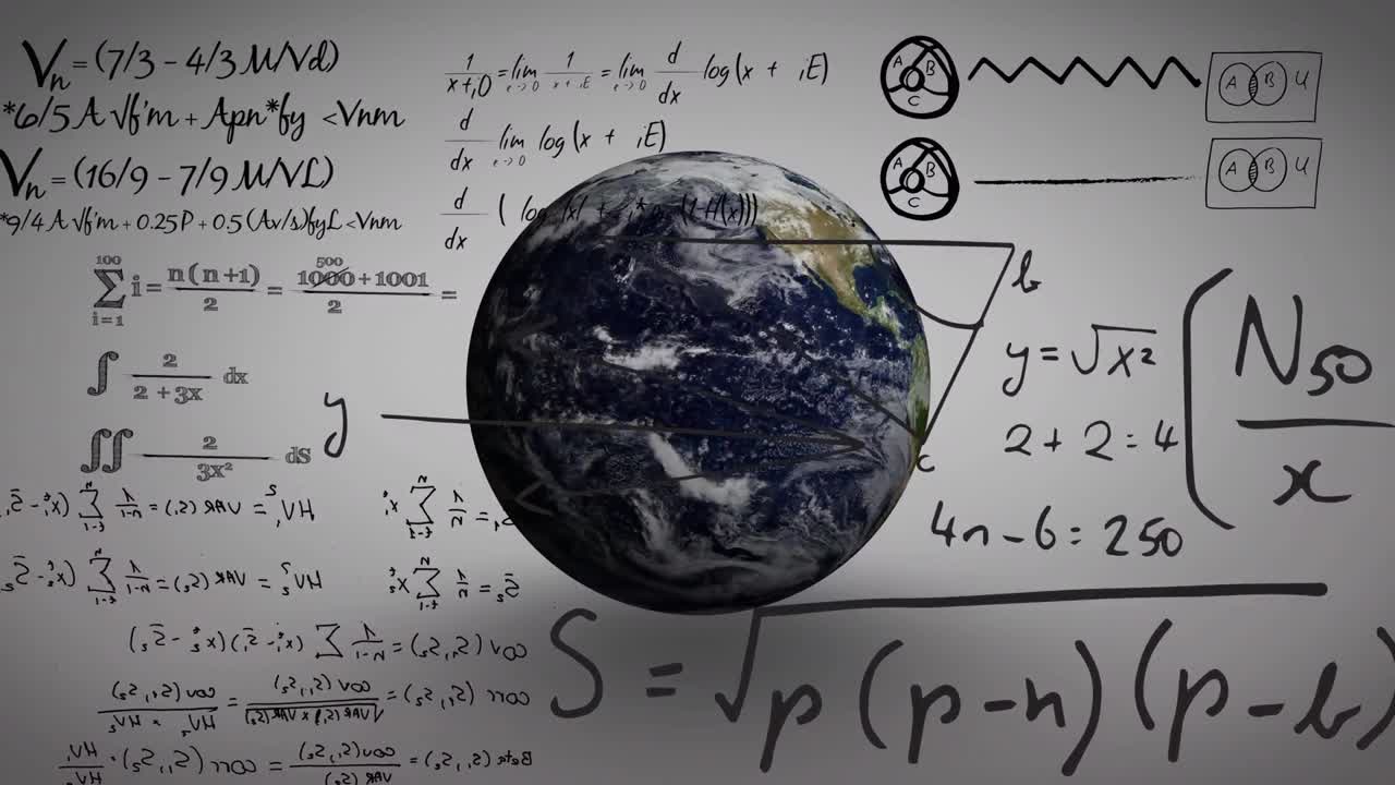 animación de fórmulas matemáticas en todo el mundo sobre un fondo gris