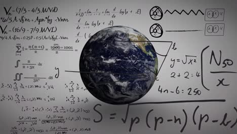 animation of math formulas over globe on grey background