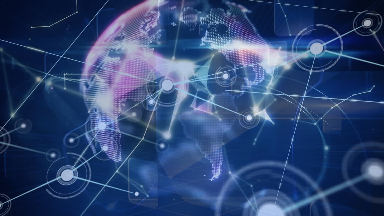 animación de la red de conexiones sobre fondo azul con globo