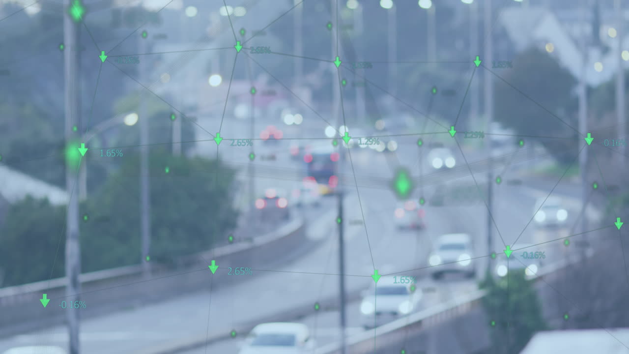 도시 풍경 위의 금융 데이터 처리 애니메이션