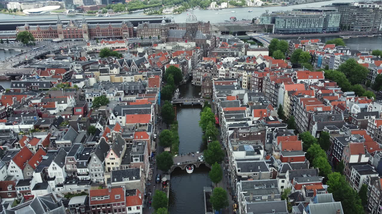 Amsterdam Canal Cityscape Aerial View