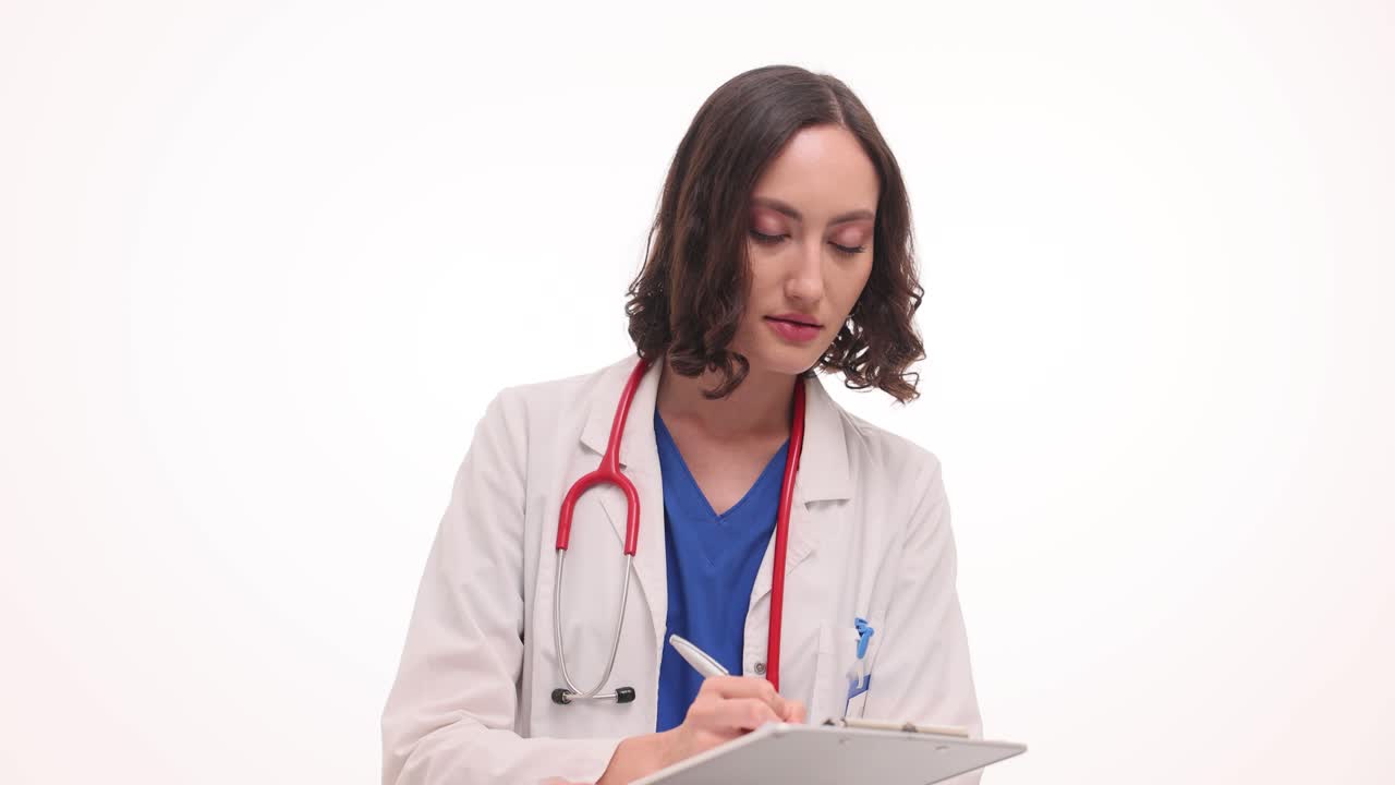 Scrittura femminile del medico su una lavagna per appunti