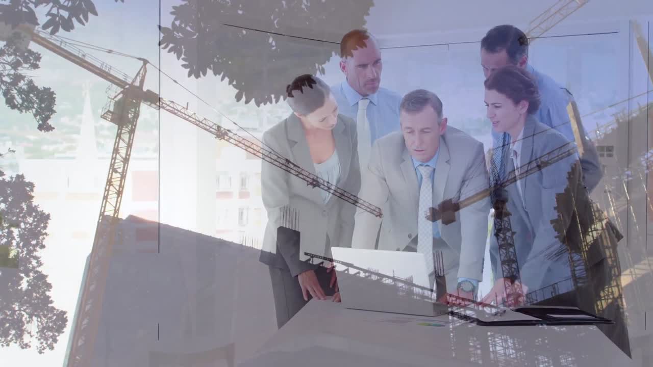 анимация различных бизнесменов на строительной площадке