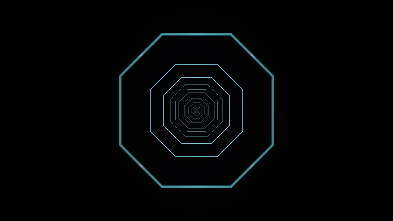 Fast Moving Wireframe Corridor Background A fast moving wireframe corridor with octagonal shapes. The corridor seems to stretch into the distance with dark surroundings and glowing lines