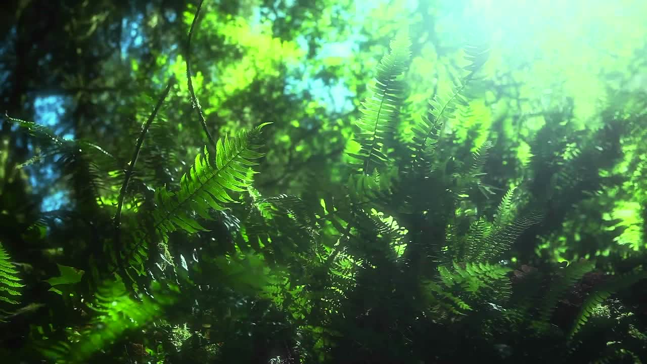 A breeze moves plants across the forest floor