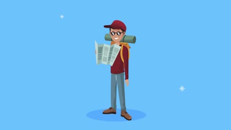 personaje turístico masculino con mapa de papel