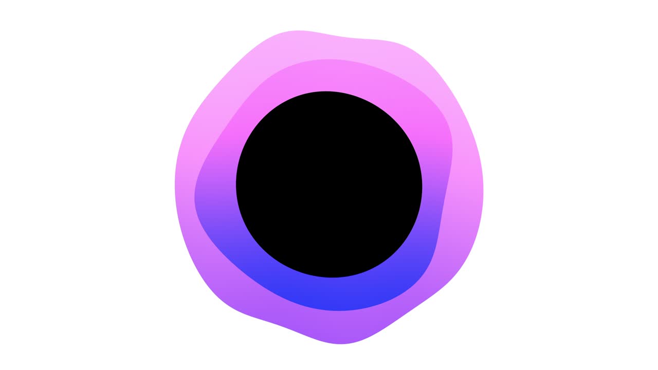 animación de marco de esfera abstracta rosa y púrpura con un centro negro, sobre un fondo blanco