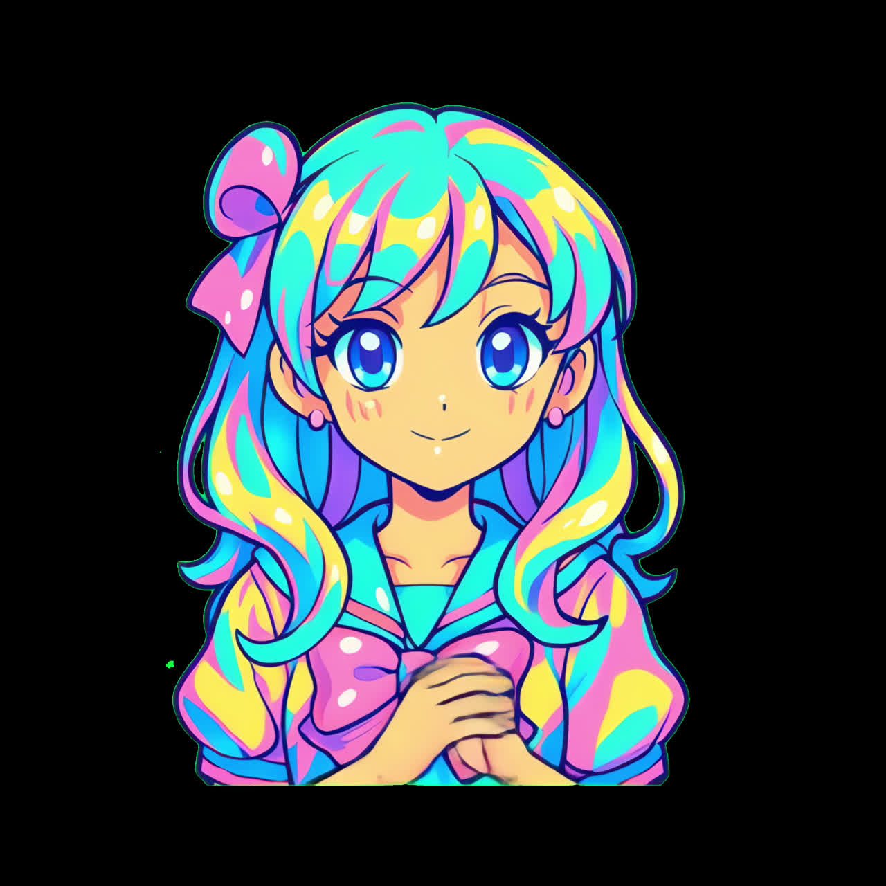 Animazione di ragazza anime colorata, risorsa isolata, video 4K trasparente, canale alfa