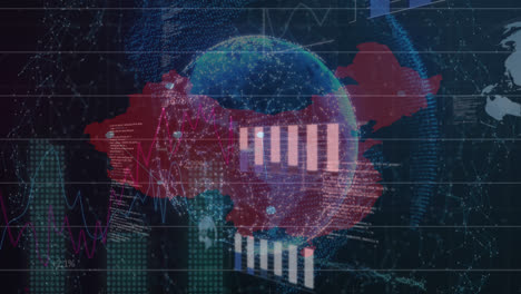 Animación-De-Procesamiento-De-Datos-Y-Globo-Terráqueo-Sobre-Fondo-Negro