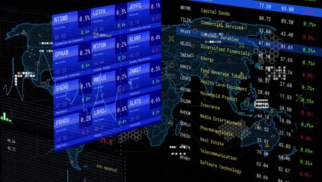 animation of financial data processing over screens