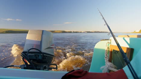 motor boat in river at sunset 4k