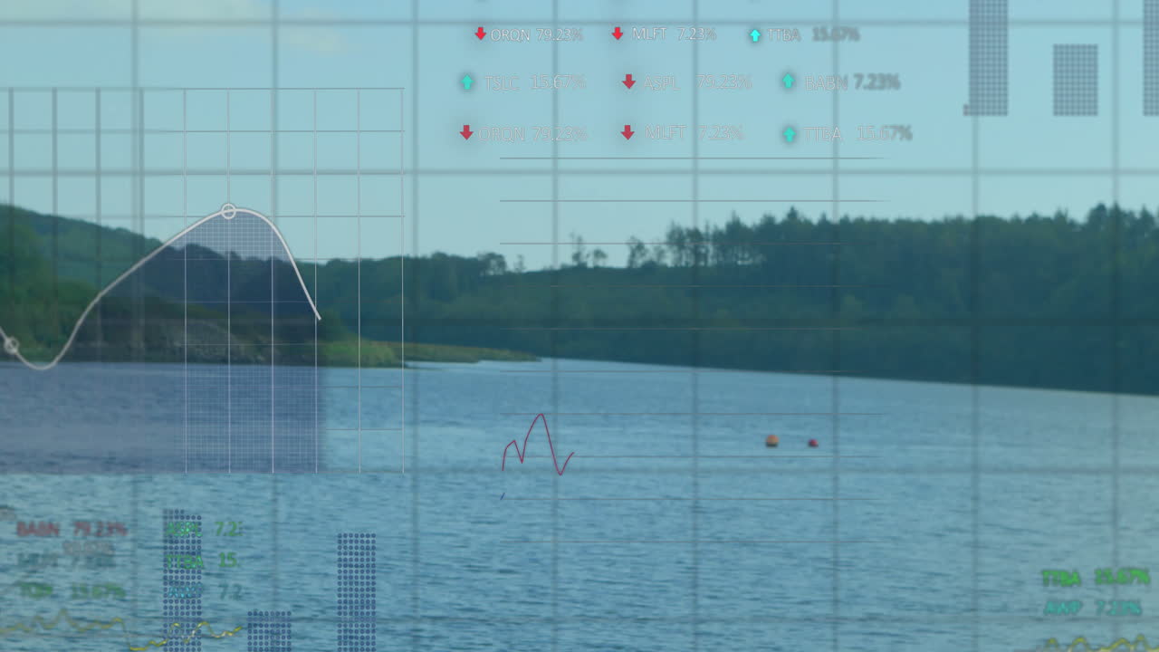 데이터 처리, 주식 시장 및 풍경에 대한 다이어그램의 애니메이션